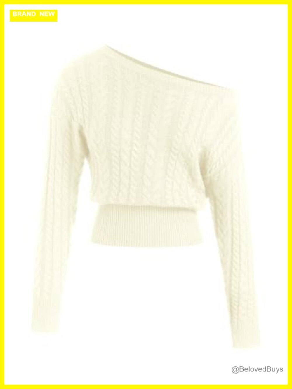 Off Shoulder Cable Knit Sweater Slim Waist Cropped Pullover Knitwear